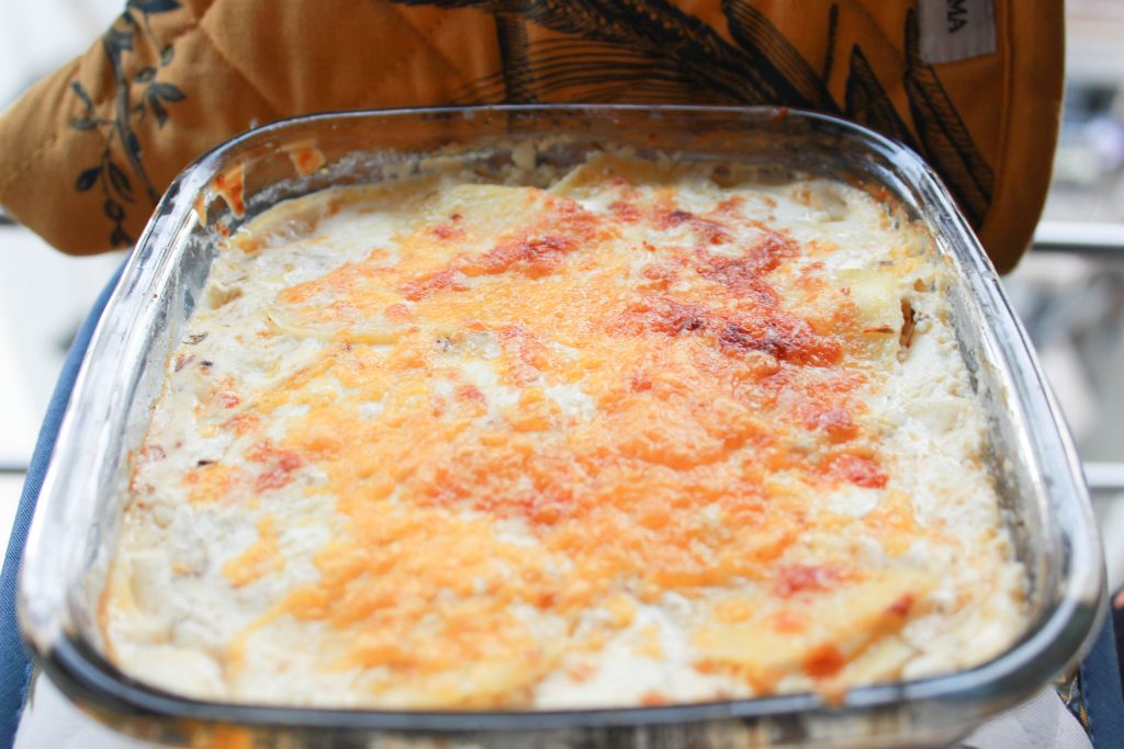 Creamy Scalloped Potato Gratin with Garlic,Thyme & Parmesan